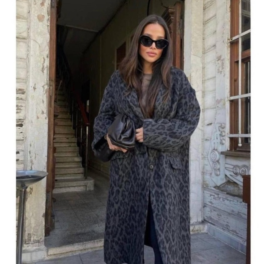 Zara WOOL BLEND PRINTED COAT Size M-L - Picture 3 of 12